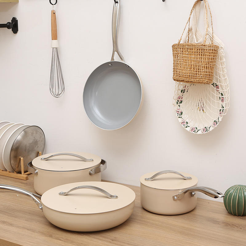 KALA 7pcs blue /beige cookware set