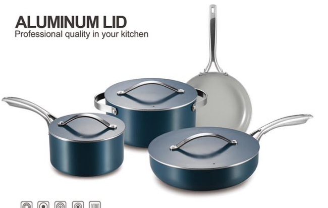 KALA 7pcs blue /beige cookware set