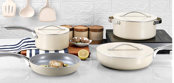 KALA 7pcs blue /beige cookware set