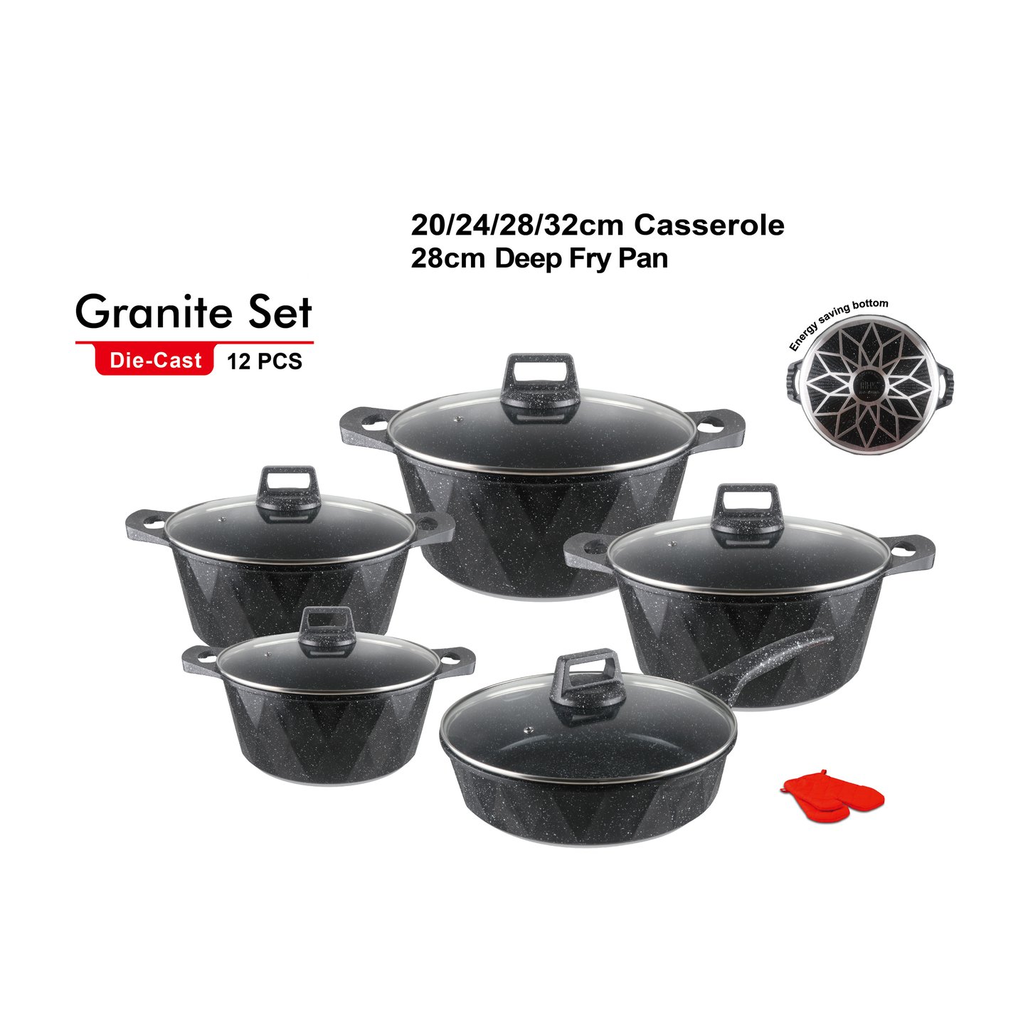 KALA 12pcs pot sets-Marble non-stick coating