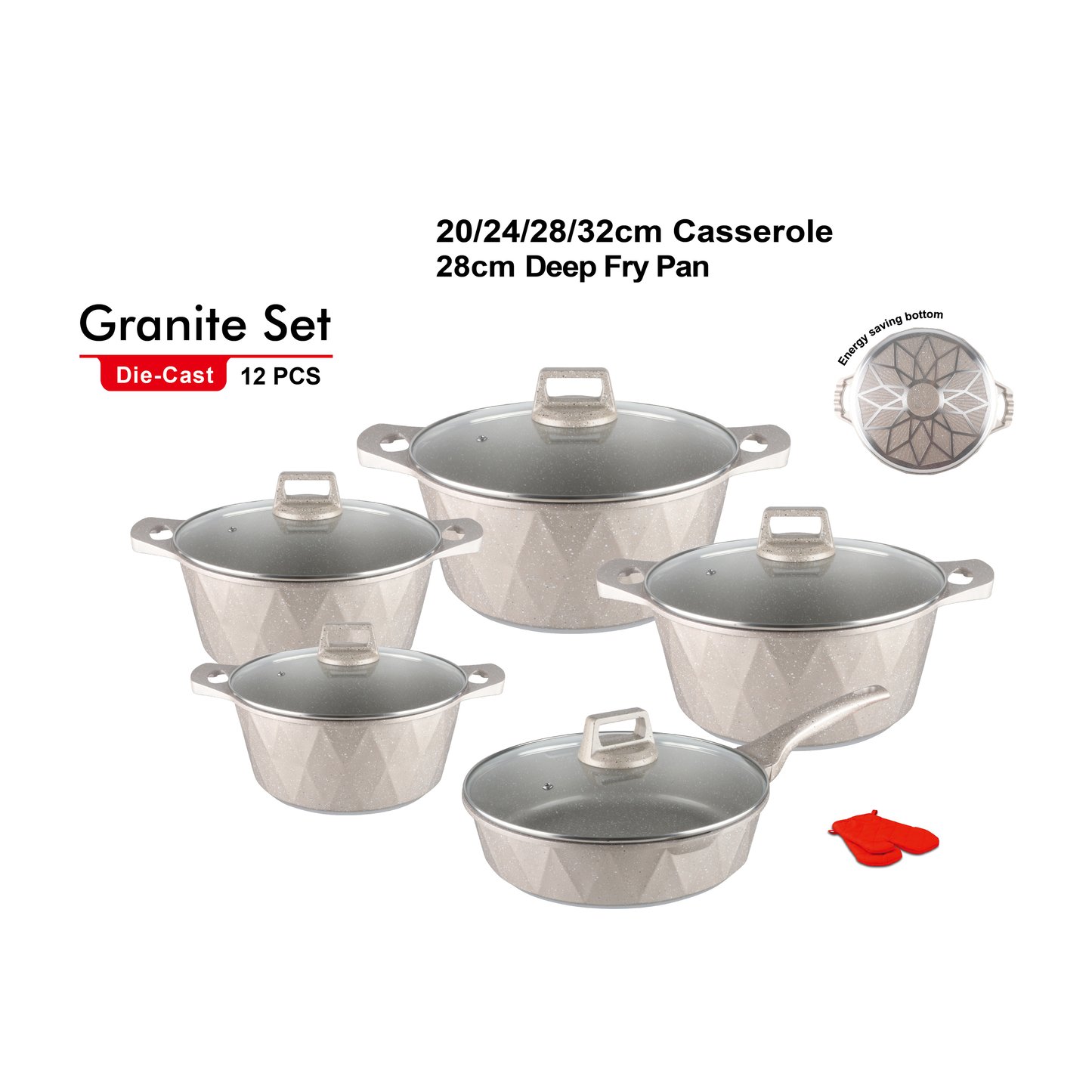KALA 12pcs pot sets-Marble non-stick coating