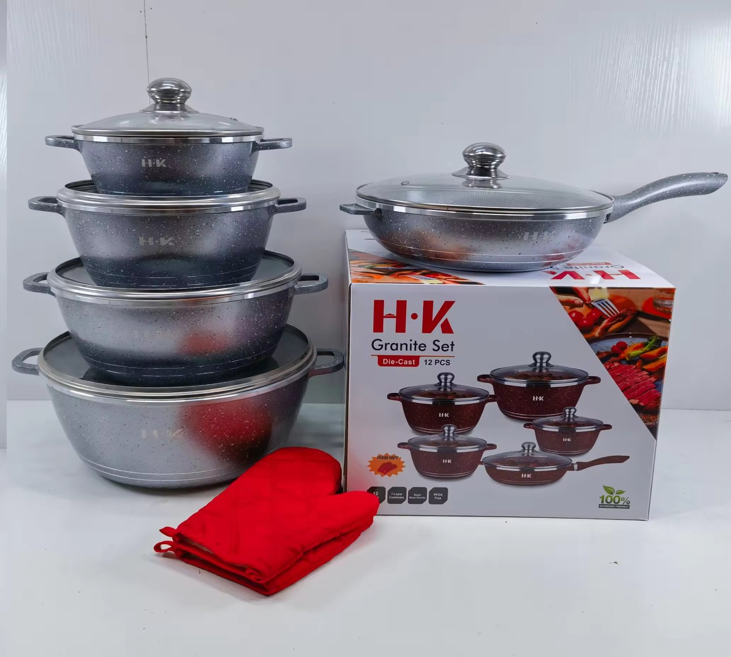 12pcs Cast Aluminium Cookware Set with Marble Coating