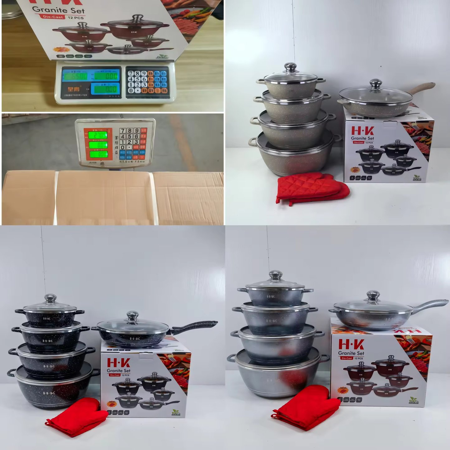 12pcs Cast Aluminium Cookware Set with Marble Coating