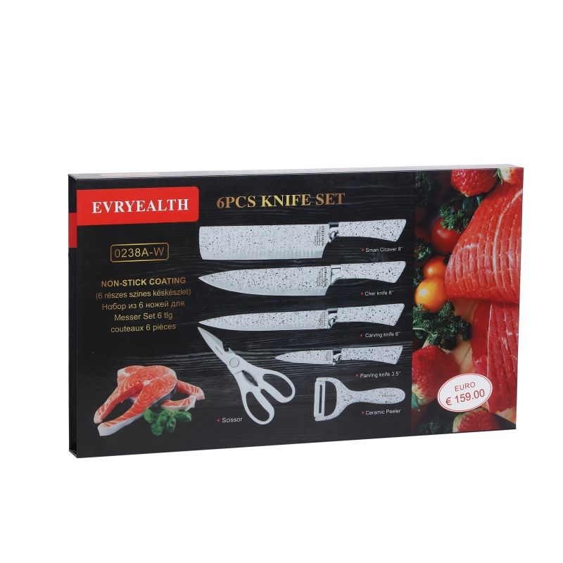 6pcs white and marble knife kitchen set