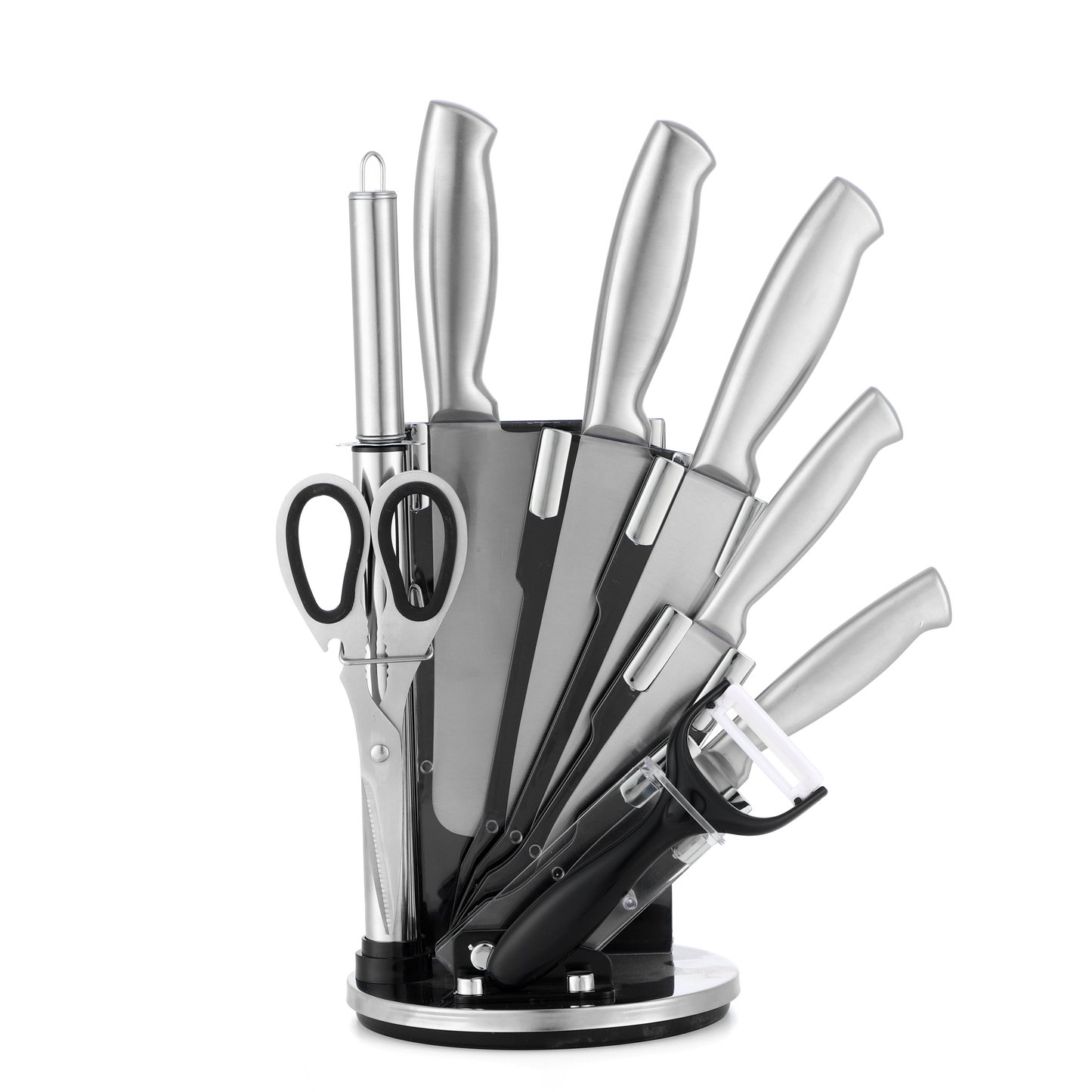 Fat handle 9-piece set with rotary knife block