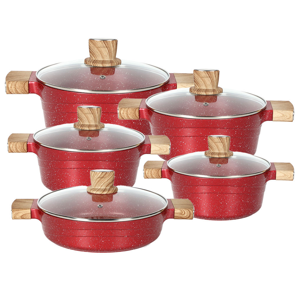 10pcs 28cm shallow casserole with wooden color handles and knob