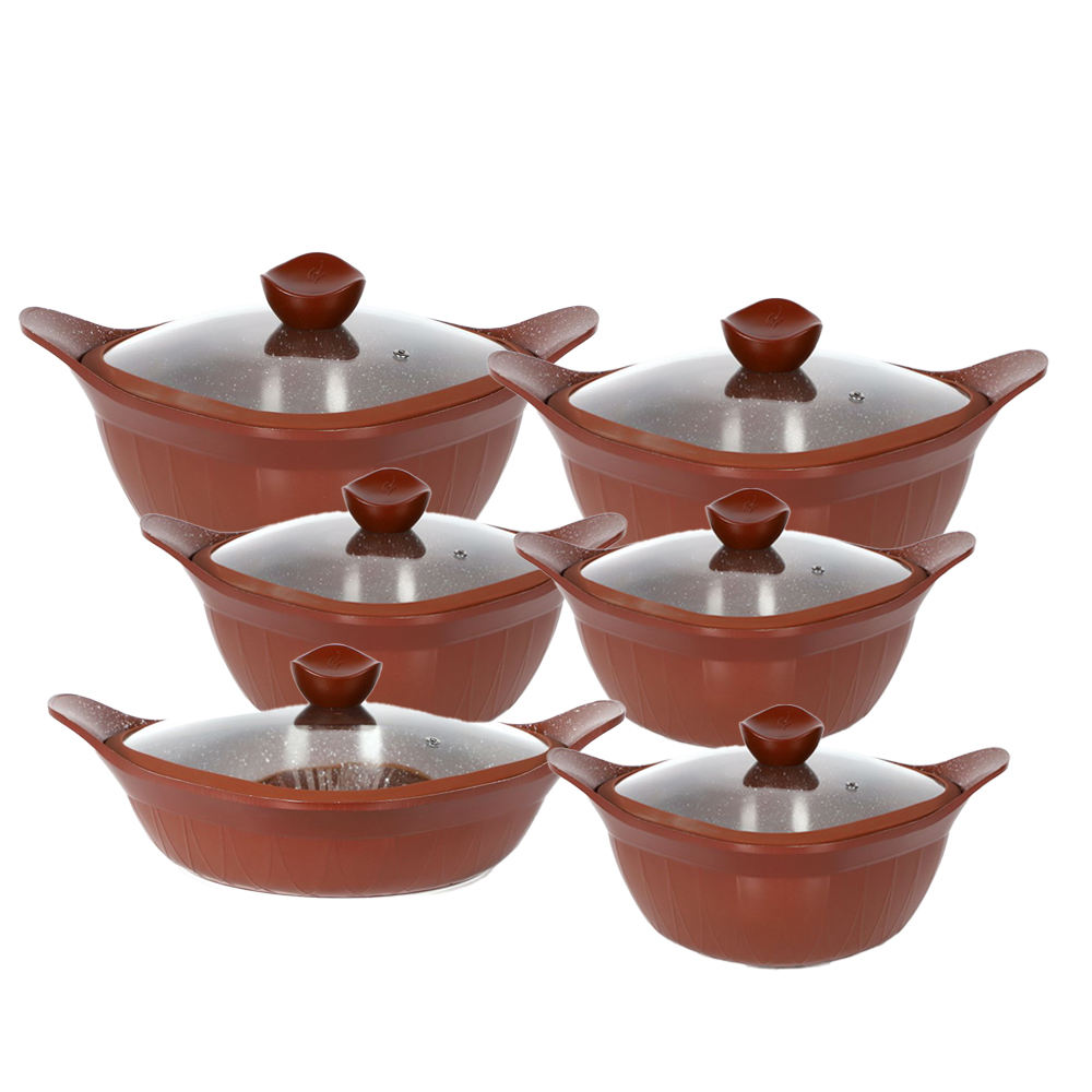 12PCS pot set with silicon glass lid and fire bottom