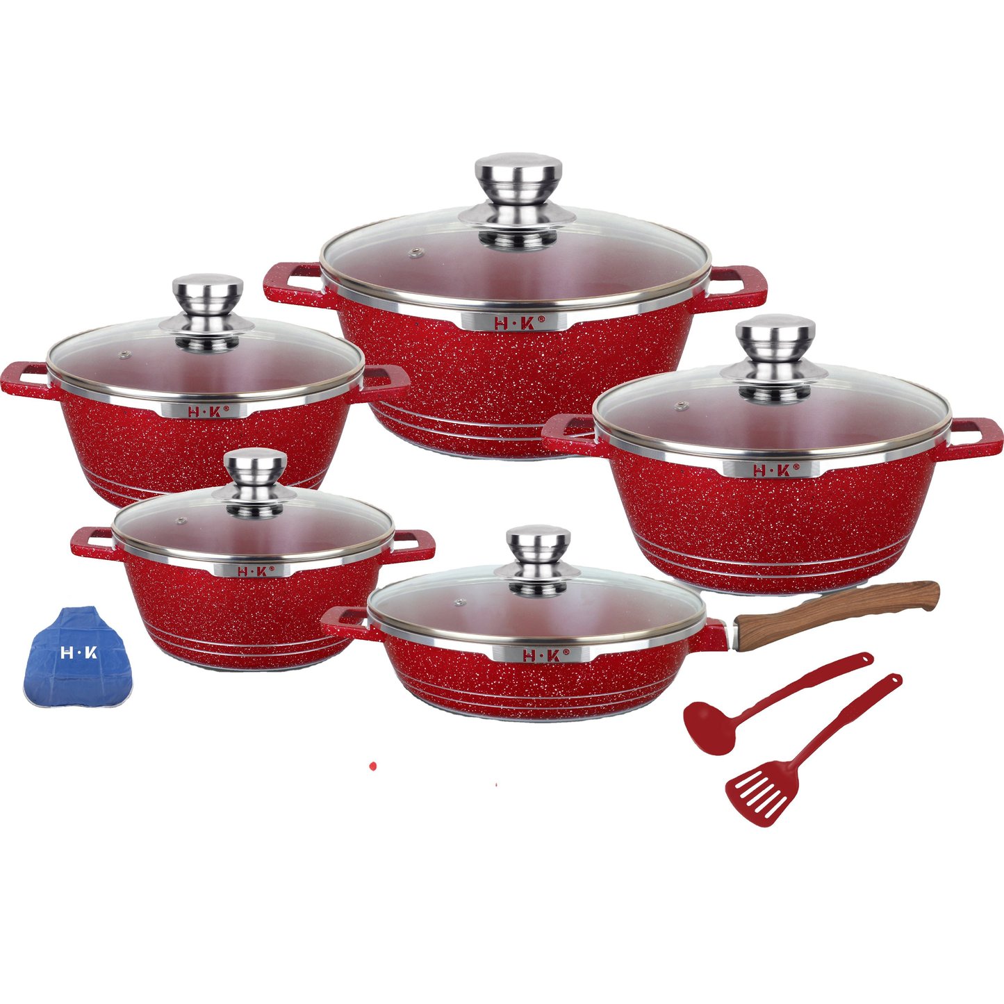 16pcs pot set with 20-24-28-32cm casserole/ 28cm deep fry pan+6pcs kitchen tools