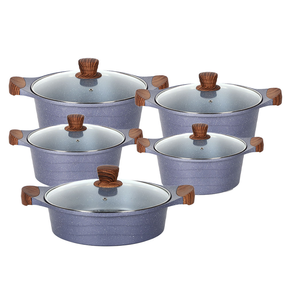 10pcs 28cm shallow casserole with wooden color handles and knob