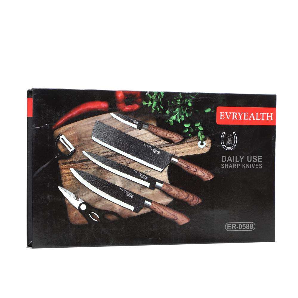 6-piece EVA box kitchen knife set with wavy handle and sprinkling