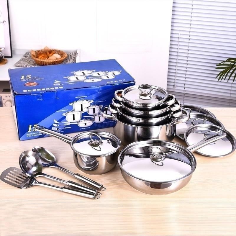 15pcs cookware set with 16cm milk pan/ 16-18-20-24cm casserols/ 24cm fry pan