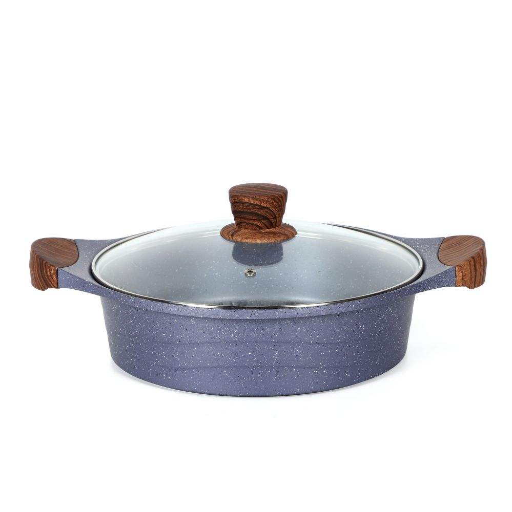 10pcs 28cm shallow casserole with wooden color handles and knob