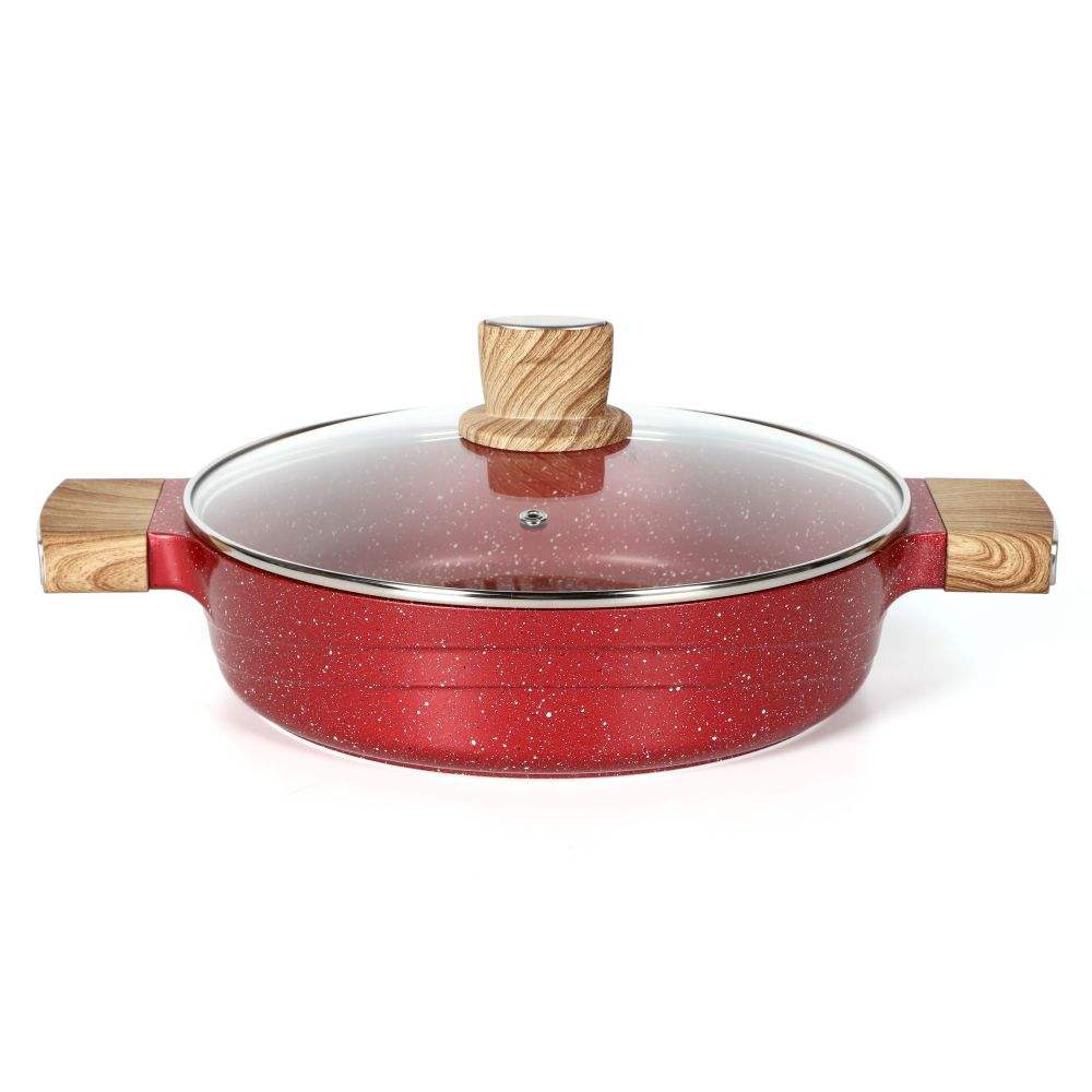 10pcs 28cm shallow casserole with wooden color handles and knob
