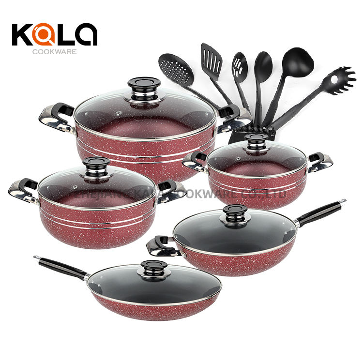 16pcs pot set with 20-24-28cm casserole/ 26cm fry pan/ 28cm deep fry pan+6pcs kitchen tools