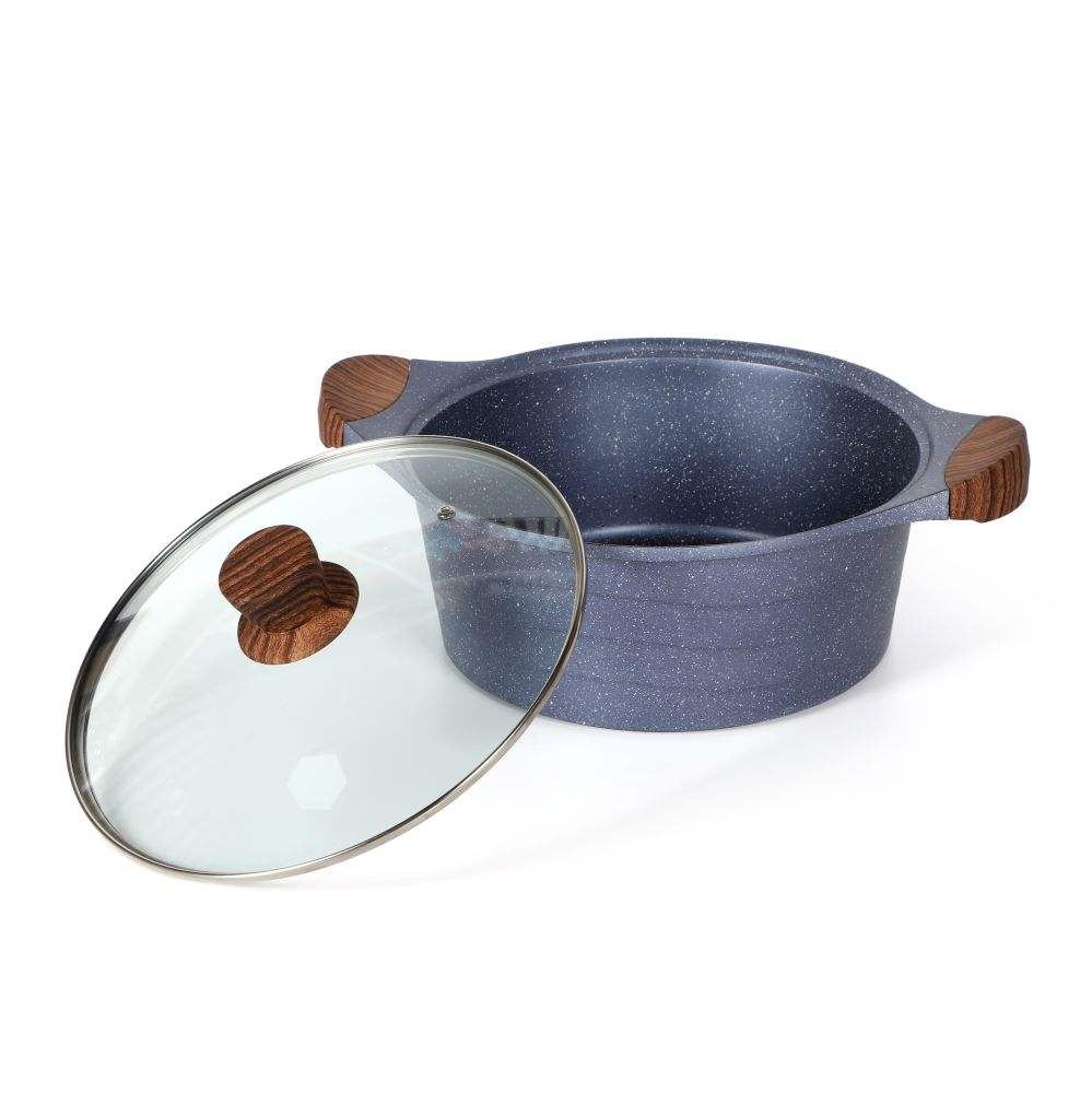 10pcs 28cm shallow casserole with wooden color handles and knob