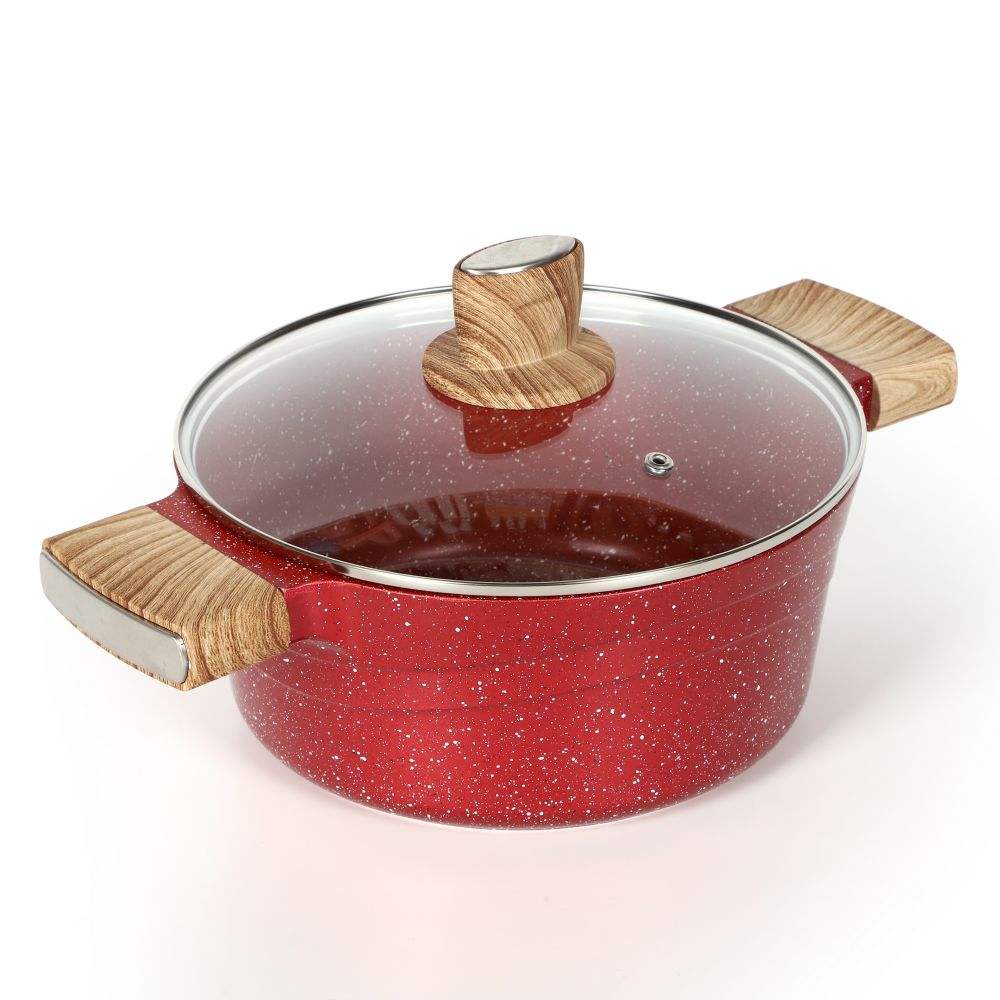 10pcs 28cm shallow casserole with wooden color handles and knob