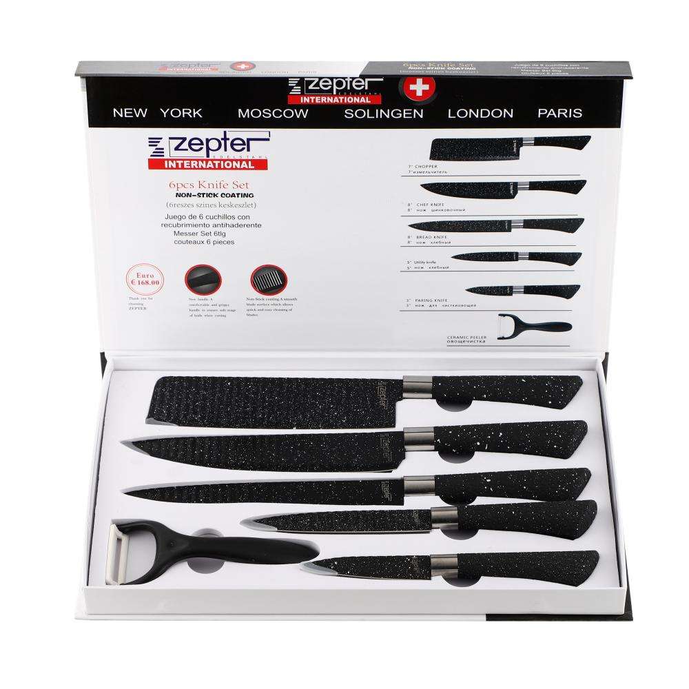 6-piece EVA box kitchen knife set with wavy handle and sprinkling