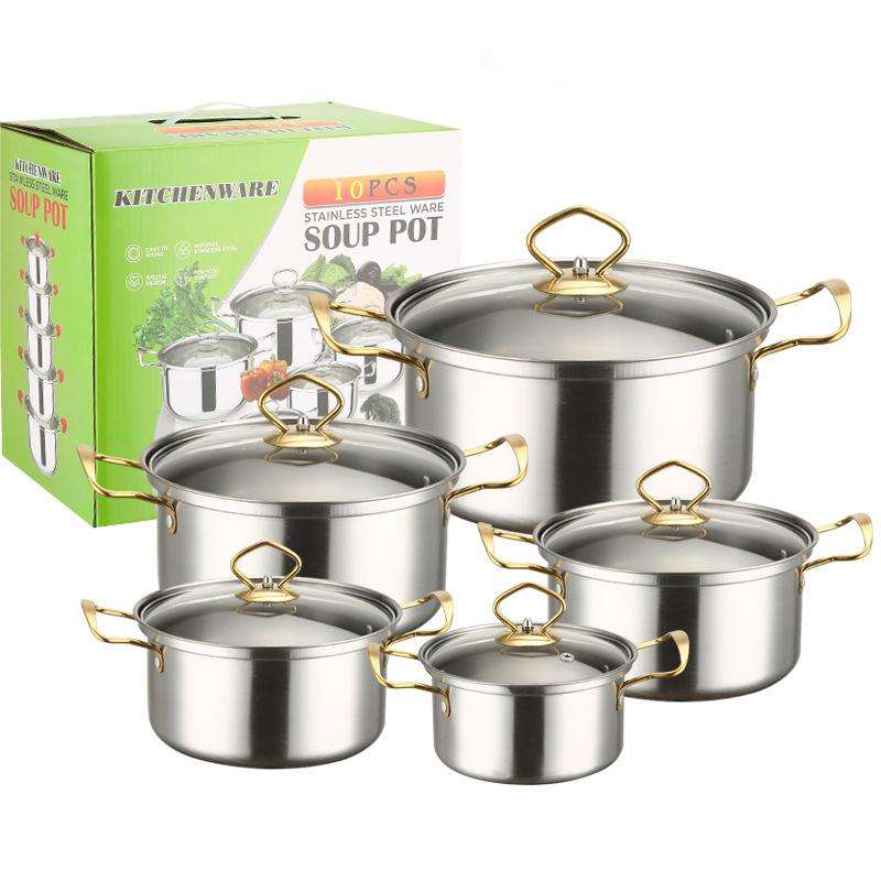 10pcs stainless steel cookware set - 16-18-20-22-24CM