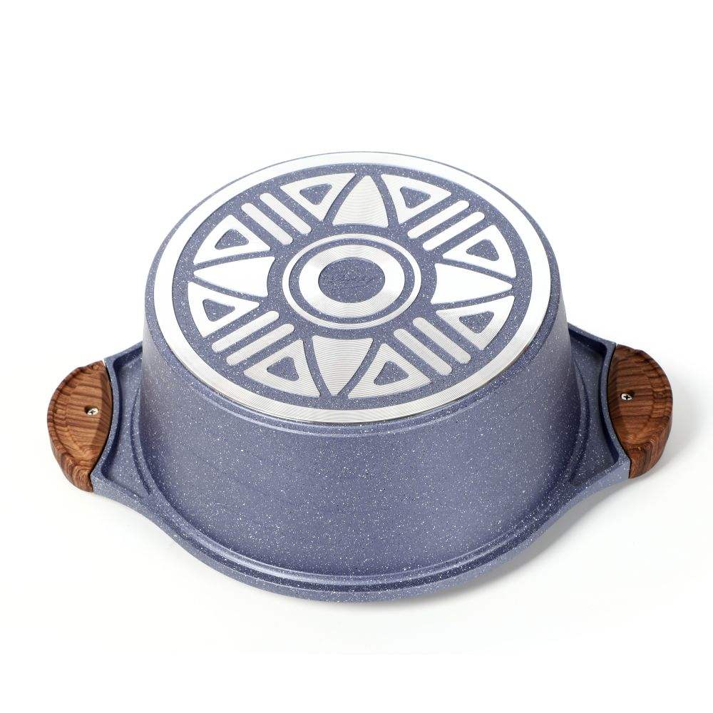 10pcs 28cm shallow casserole with wooden color handles and knob