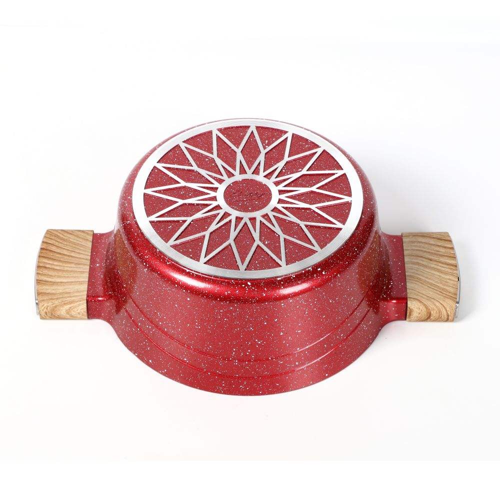 10pcs 28cm shallow casserole with wooden color handles and knob