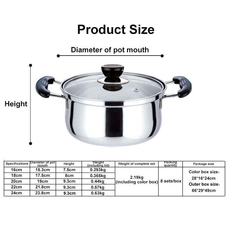 10pcs stainless steel cookware set - 16-18-20-22-24CM