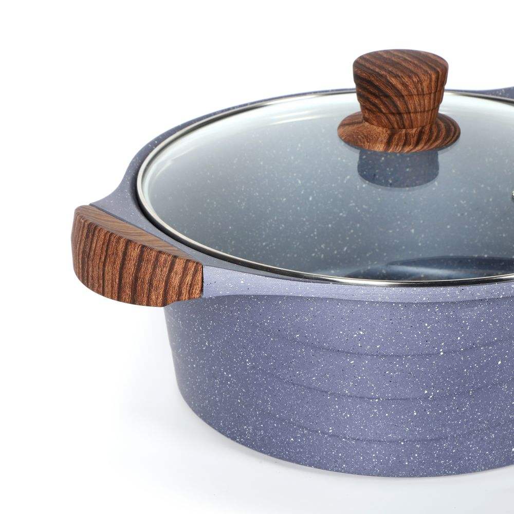 10pcs 28cm shallow casserole with wooden color handles and knob