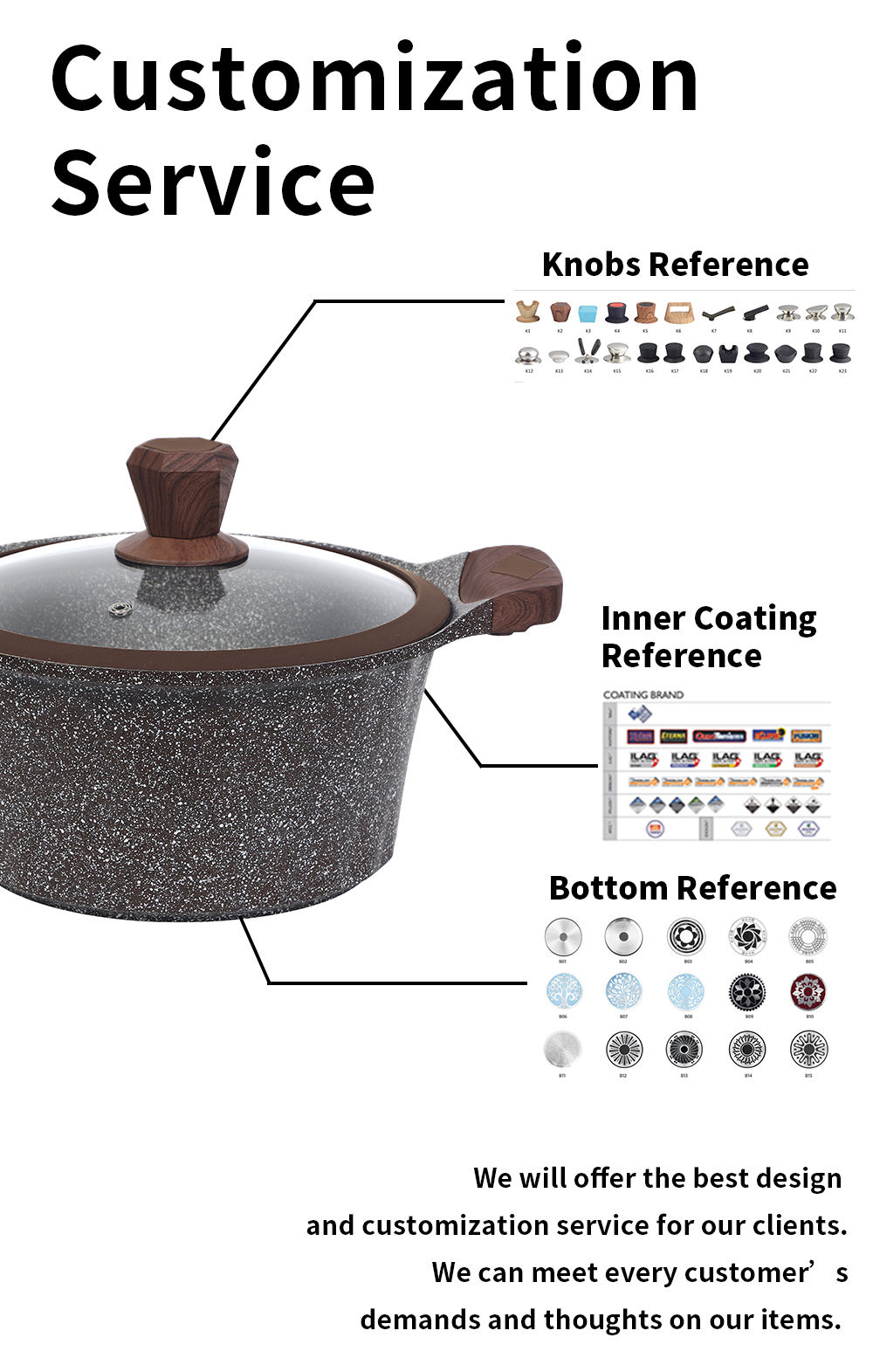KALA 20-24-28-32cm covered casserole with wooden handles and knobs