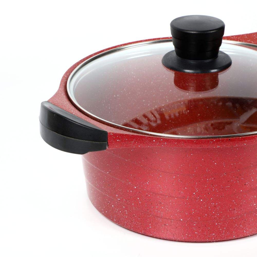 10pcs 28cm shallow casserole with wooden color handles and knob