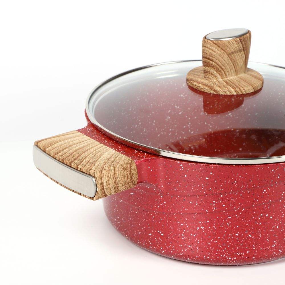 10pcs 28cm shallow casserole with wooden color handles and knob