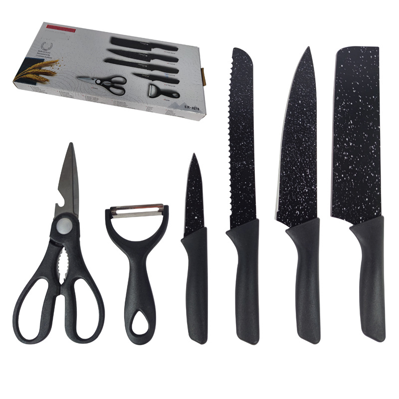 Black and white dot mini 6-piece wheat straw knife set
