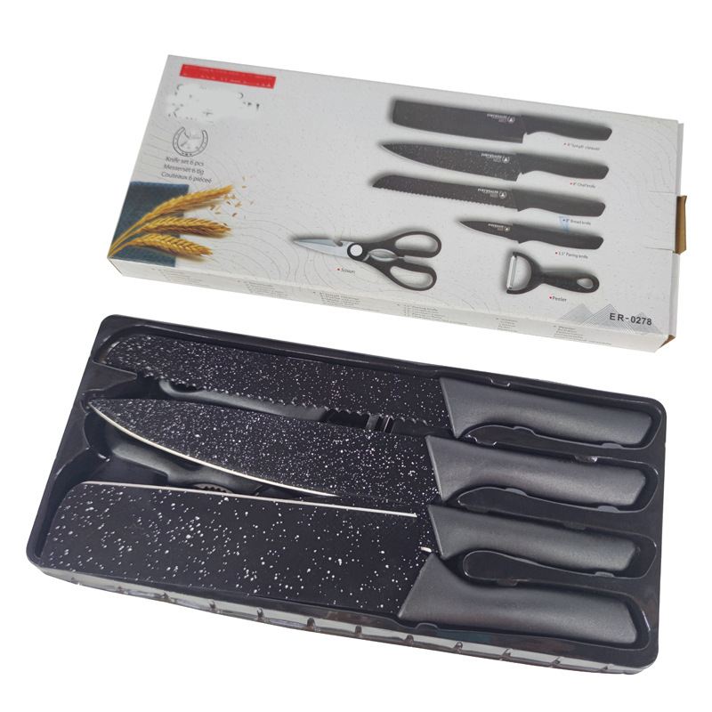 Black and white dot mini 6-piece wheat straw knife set