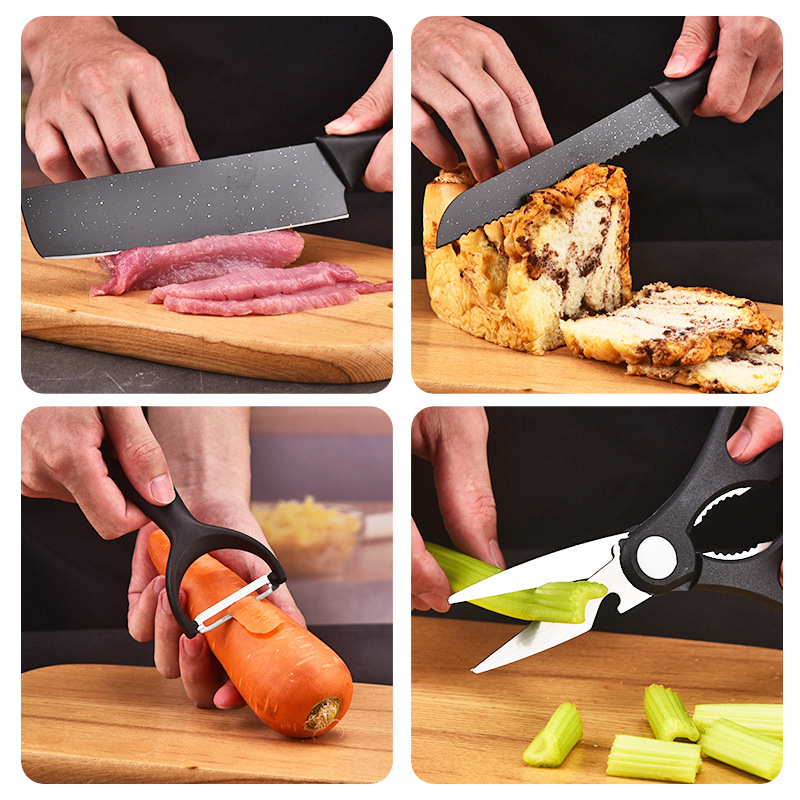 Black and white dot mini 6-piece wheat straw knife set