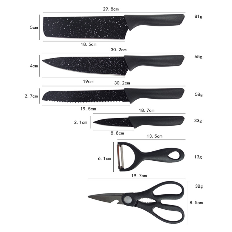 Black and white dot mini 6-piece wheat straw knife set