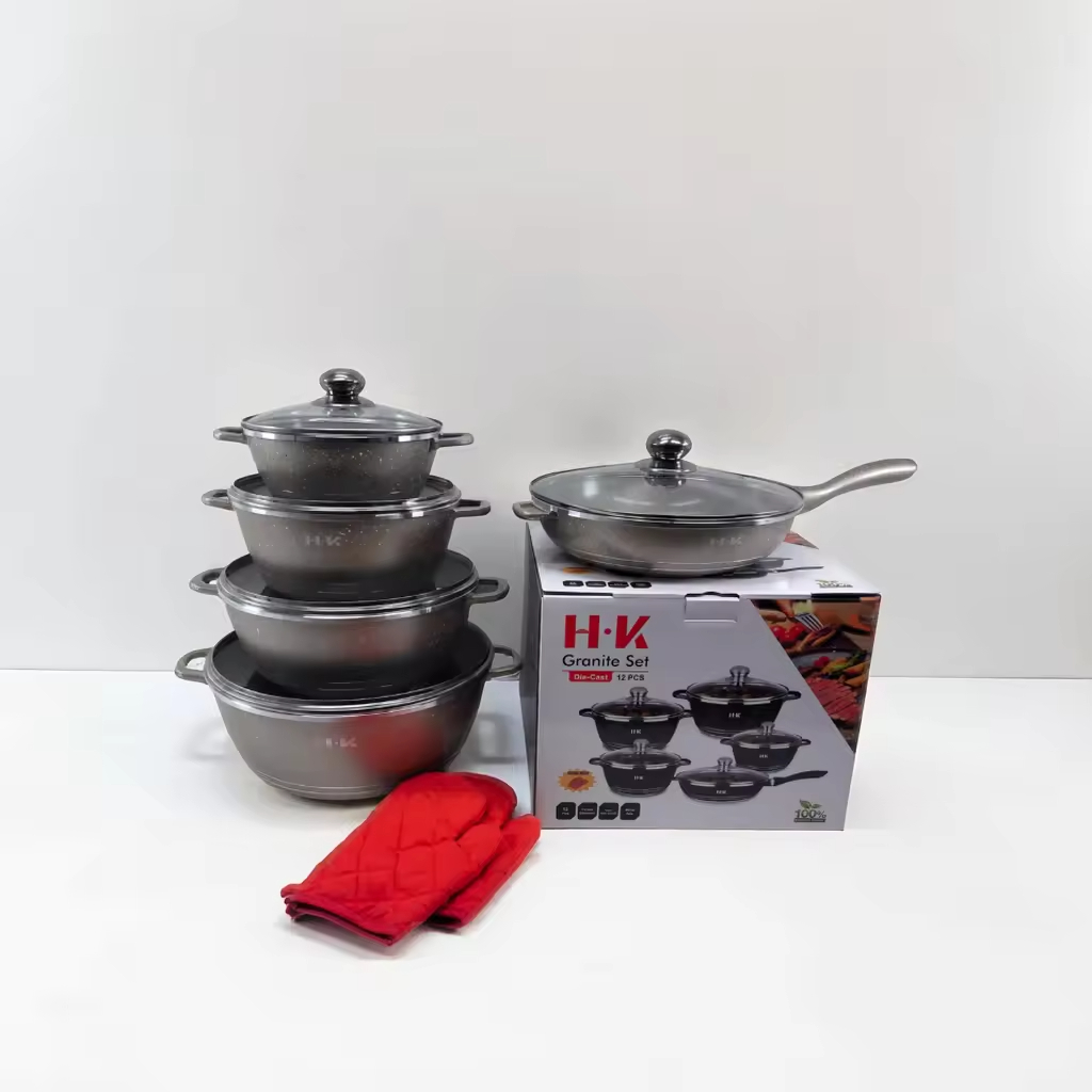 12pcs Cast Aluminium Cookware Set with Marble Coating