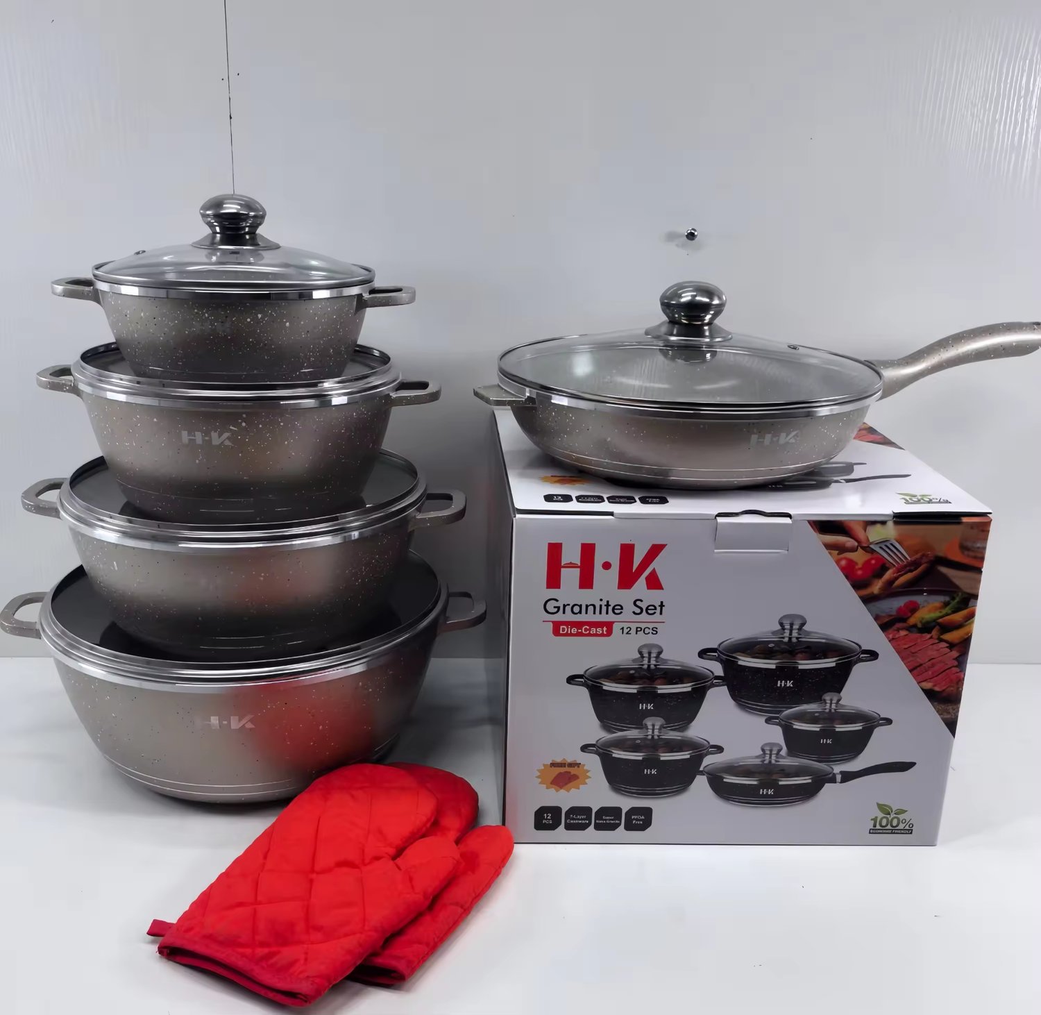 12pcs Cast Aluminium Cookware Set with Marble Coating