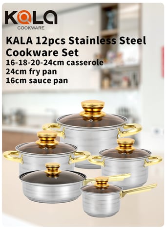 12pcs stainless steel cookware set with 16-18-20-24CM casserole/24cm fry pan/and 16CM sauce pan