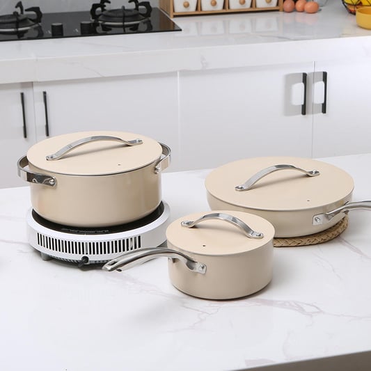 KALA 7pcs blue /beige cookware set