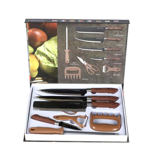 Hammer pattern meat grab 8pcs knife set in EVA handmade box