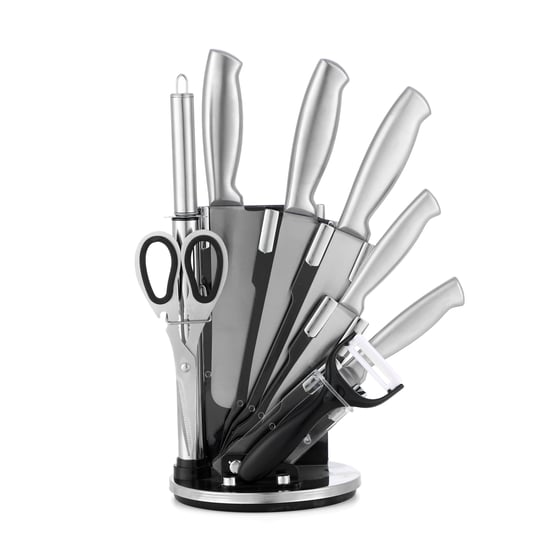 Fat handle 9-piece set with rotary knife block