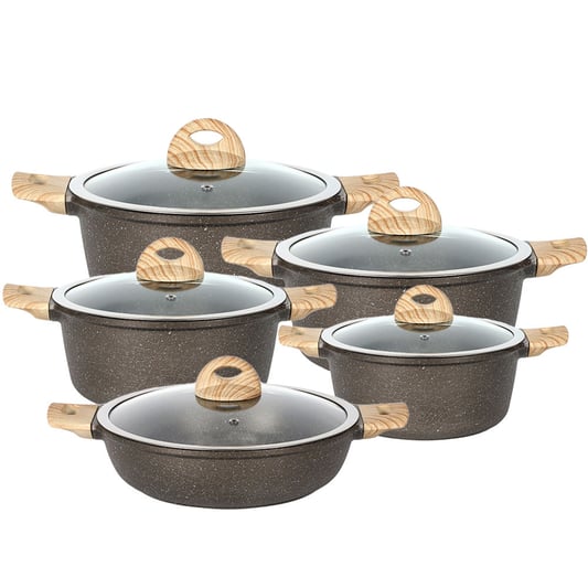 10pcs 28cm shallow casserole with wooden color handles and knob