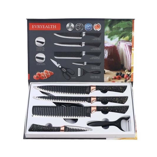 6pcs black and gold marble knife sets