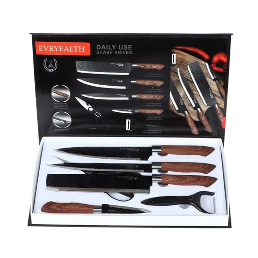 6pcs black kitchen knife sets with wooden handle