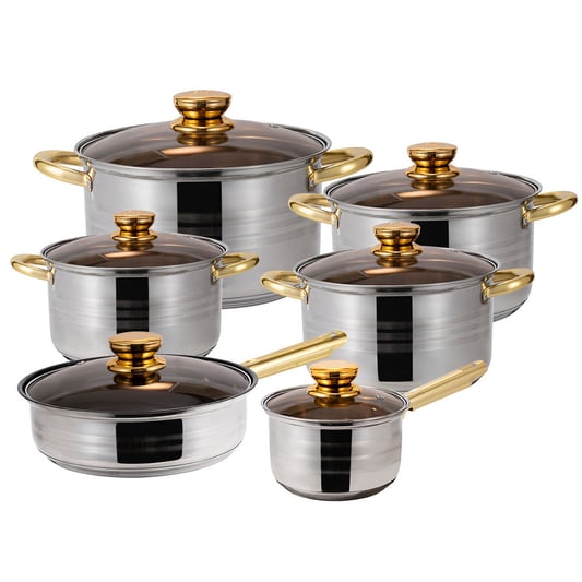 12pcs stainless steel cookware set with 16-18-20-24cm casserole/ 24cm fry pan/ 16cm sauce pan