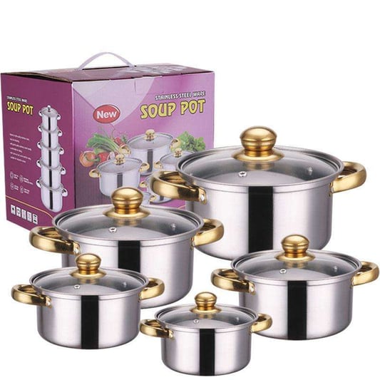 10pcs stainless steel cookware set - 16-18-20-22-24CM