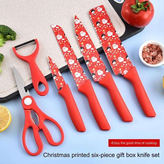 Hand-made box 6-piece kitchen knife set