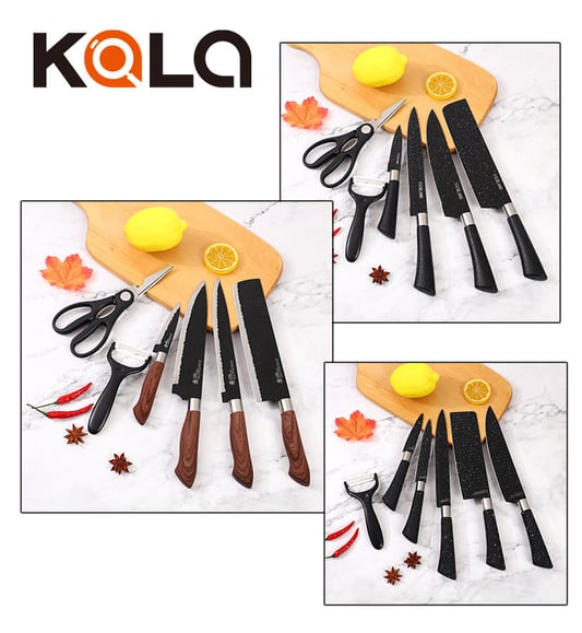 Horseshoe handle flat point 6-piece knife set in EVA hand box