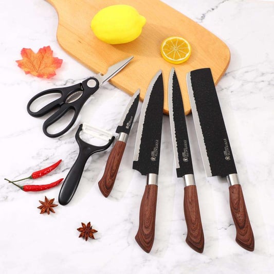 6-piece EVA box kitchen knife set with wavy handle and sprinkling