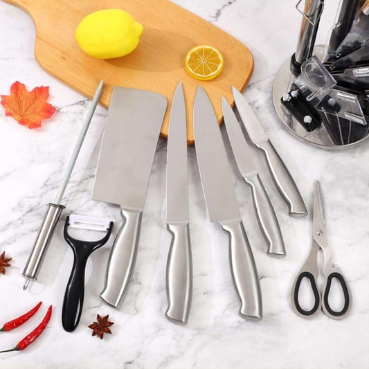 Fat handle 9-piece set with rotary knife block