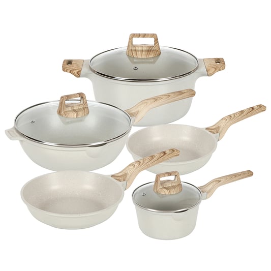 8pcs cookware set with 18cm milk pan/ 24cm casserole/ 28cm deep fry pan/ 20cm open fry pan and 24cm open fry pan