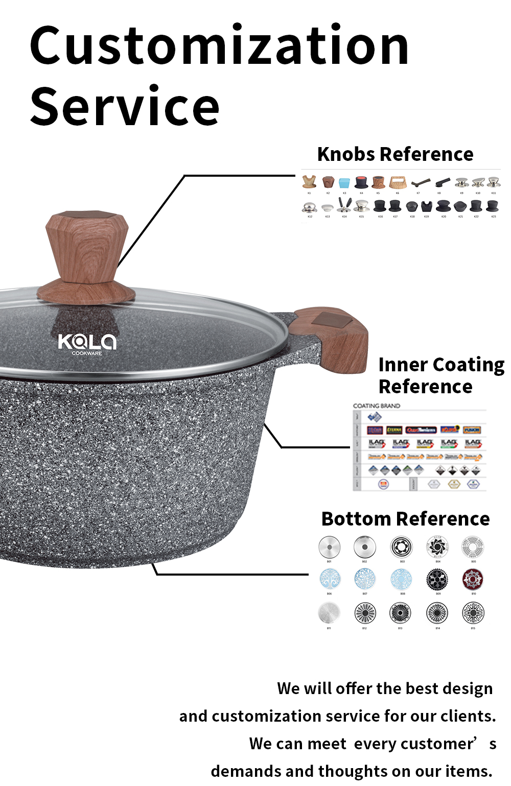 KALA covered  Casserole wooden handles&knob Black/Coffee/Beige